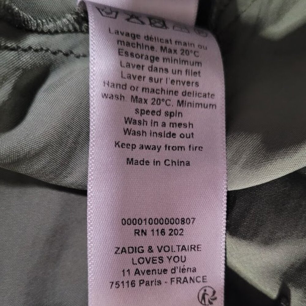 NWT Zadig & Voltaire Gathered Long Sleeve Satin Dress - Khaki L - Picture 13 of 13